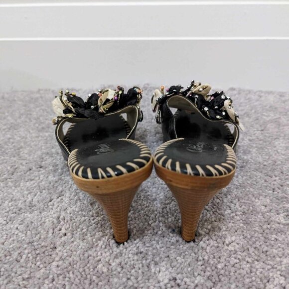 Black Wooden Floral Heels - Picture 4 of 5